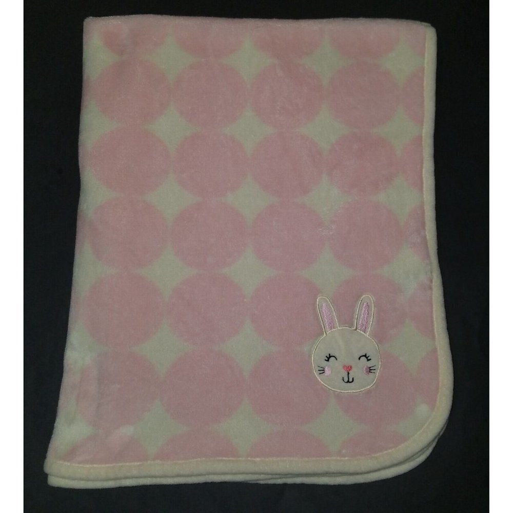 Forever Baby Pink White Bunny Rabbit Blanket Soft Fleece Lovey Girl Polka Dot